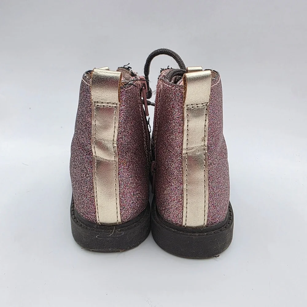 Carters Zola Pink Glitter Lace Up Side‎ Zip Combat Boots Girls Size 7M CF21N04B